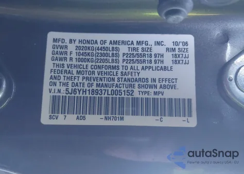 2007 Honda Element Sc z USA, uszkodzony, nr VIN 5J6YH18937L005152